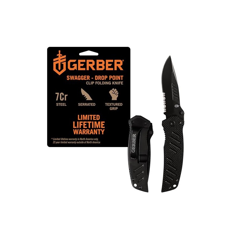 Gerber Gear 31-000594 - Cuchillo Swagger, borde dentado, punto de