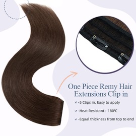 Silk-co Clip-In Real Hair Extensions, Straight, Thick Hair Extensions, 1 Piece, 5 Clips, Soft Natural Hair Extensions, 7A Remy Hair, 60 cm - 105 g, 04# Medium Brown