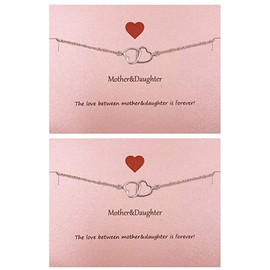 Mother Daughter Bracelet Set for 2 Interlocking Heart Bracelet Mommy and Me Matching Heart Wish Bracelets Mother's Day Birthday Christmas Jewelry Gifts for Women Girls (silver)