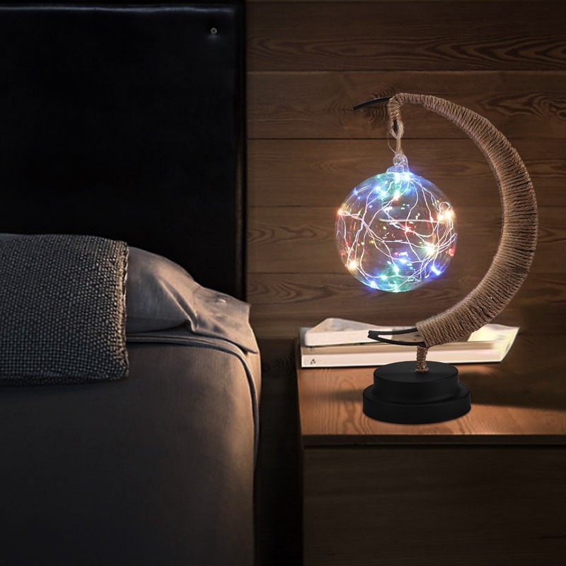 Glass Ball Moon Iron Art Decoration Night Light with LED