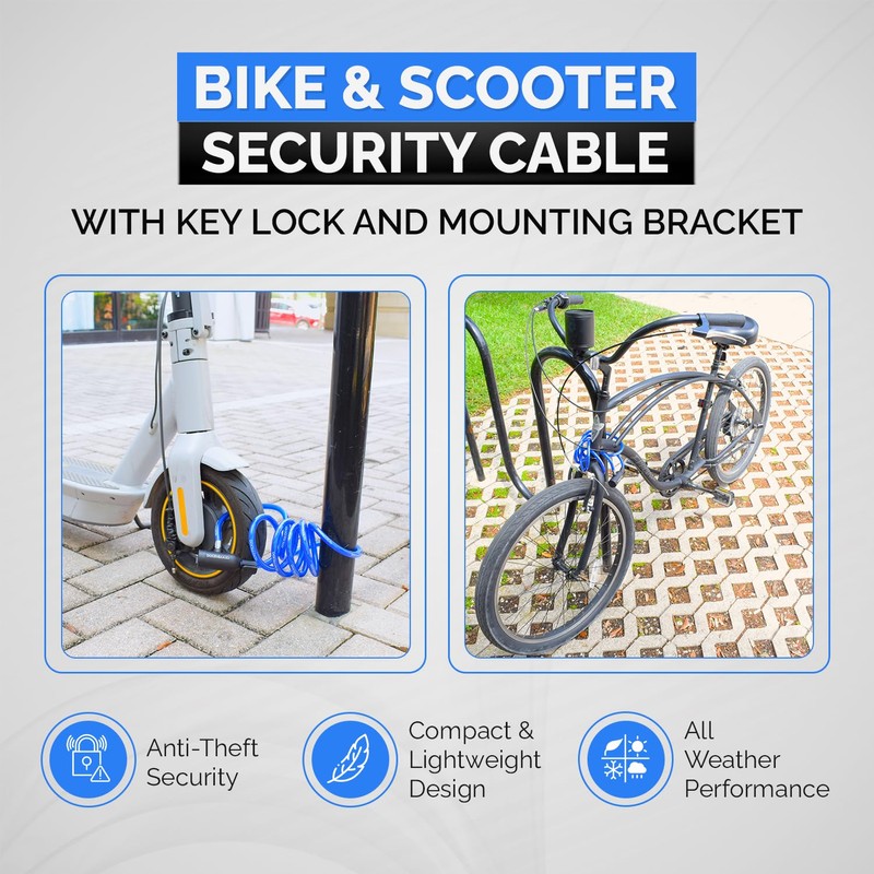 DocksLocks Bike Cable Lock Set, Coiled Security Cable with Key