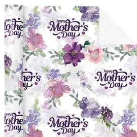 WRAPAHOLIC Mother's Day Wrapping Paper Roll - Mini Roll - 17 Inch x 16.5 Feet - Happy Mother's Day and Purple Floral Wrapping Paper for Mom, Mom Birthday