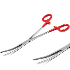 AAProTools Dog Pet Ear/Nose Hair Puller Grooming Hemostat Locking Forceps Pliers, 8" (20.3cm), Curved (Red Dip)