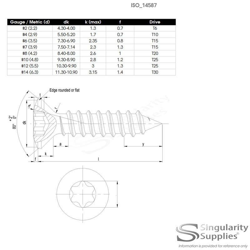 No.8 x 0.75 (4.2mm x 19mm) TX Raised Countersunk Self-Tapping