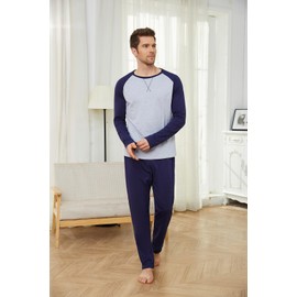 TeJoyce Men's Pajama Sets Cotton Mens Pjs Sets Long Sleeve Shirts and Pants Sleepwear Lightweight Soft Loungewear