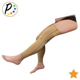 Presadee Petite Footless Thigh High 15-20 mmHg Compression Sleeve YKK Zipper (Nude, P-S/M)