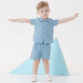 Boy Outfits 4T 5T Boy Shorts Set Cotton Linen Outfits Summer Clothes for Boys 4T 5T Boy Clothes Blue