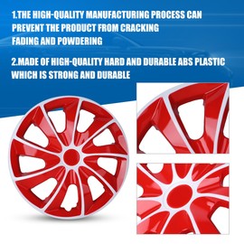 I1MOTOR Hubcaps 16'', Wheel Rim Cover Universal R16 Hub Caps, Snap On Car Pickup Truck SUV, Wheel Covers, ABS & PC Material, Set of 4, 16-Inch, White & Red Lacquer