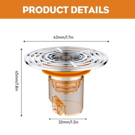 DINGFENG Odour Trap Floor Drain, Odour Trap Shower, 3 Pieces Floor Drain Core with Rubber Ring, for Kitchen Showers, Drain Shower, Hole Diameter 32-44 mm, Drain Against Odour Stop