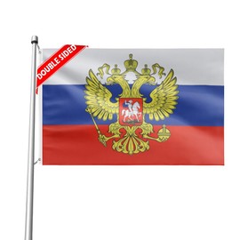 Masquita Double Sided Russia with Eagle Flag 2x3FT,220D Heavy Polyester Duty 3ply,Vibrant Colors Sturdy Canvas Header Russian Coat Of Arms Flags with 2 Brass Grommet. (Russia Eagle, 2x3ft)