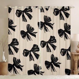 Erosebridal Bow Curtains & Drapes 52" Wx84 L Black Bow Tie Window Curtains for Kids Teen Adults Room Decor,Watercolor Bowknot Blackout Curtains Black White Simple Decor Window Treatments 2 Panels