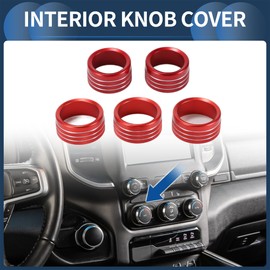 INFINAUTO AC Klimaanlage Medien Lautstärkeregler Schalterknopf Abdeckungsring, Innenverkleidung für Dodg für RAM 2018-2022 Rot, 5 Stück.