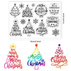 CRASPIRE 13PCS Merry Christmas Tree Clear Stamps Transparent Rubber Stamps Seal Snowflake Xmas Blessing Words for Card Making Decoration DIY Scrapbooking Embossing Album Craft Supplies