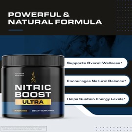 Nature’s NutriWave Nitric Boost Ultra Powder - Made in The USA, GMP-Certified, Non-GMO, Non-Habit Forming Formula - 30 Servings, 6 Month Supply
