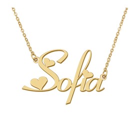 Aoloshow 18k Gold Plated Sofia Heart Name Necklace Stainless Steel for Womens Birthday Graduation Jewelry