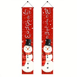 Winter Christmas Door Banner Snowman Porch Sign Red Winter Decor with Snowflakes and Top Hat Snowman Seasonal Christmas Door Hanging Outdoor Holiday Porch Decoration for Entryway Patio