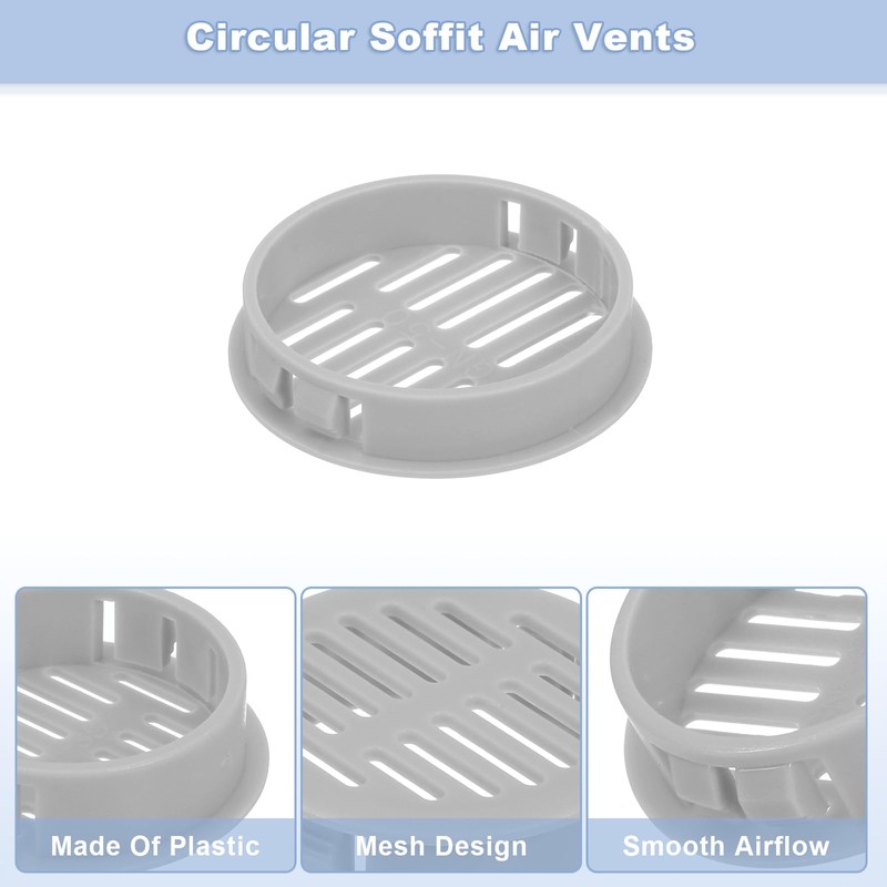 sourcing map 8Pcs 50mm/1.97" Circular Soffit Air Vents, Plastic Soffit