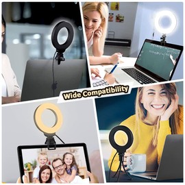 Video Conference Lighting Kit, Dveda Ring Light for Laptop Phone with Clip and Tripod, Desktop PC 4" Selfie Dimmable Light with Stand Ring Light for Live Streaming, Video Recording, Makeup