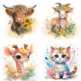 NAIMOER 4Pack Animals Diamond Painting Kits for Adults, DIY 5D Diamond Painting, Full Drill Diamond Art Kits Perfect for Relaxation and Home Wall Decor (Tiger,Sheep,Giraffe,Cow, 30x30cm)