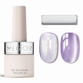 MEGIOR Lilac Dreamland Cat Eye Gel Nail Polish 15 ML Glitter Holographic Magnetic Spring Summer Gel Polish with Magnet Soak Off UV/LED Nail Art Salon Manicure DIY at Home