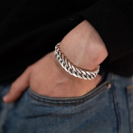 RWQIAN Men's Silver / Gold / Black Stainless Steel Curb Chain Bracelets 8 mm / 12 mm / 17 mm Wide Men's Cuban Bracelet Link Bracelet Length 18/20/22 cm Gifts for Dad Son Brother Husband