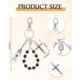 Blushtier Holy Water Bottle Keychain with Rosary Beads Crucifix, Catholic Gift for Mothers Day Communion Party Favor(Black,Classic)