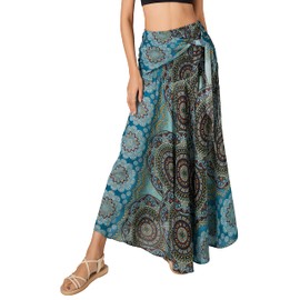 Joop Joop 2 en 1 maxi falda y vestido bohemio suelto fluido bohemio verano viaje playa cubierta festival salón casual falda, Azul claro, Más tamaño