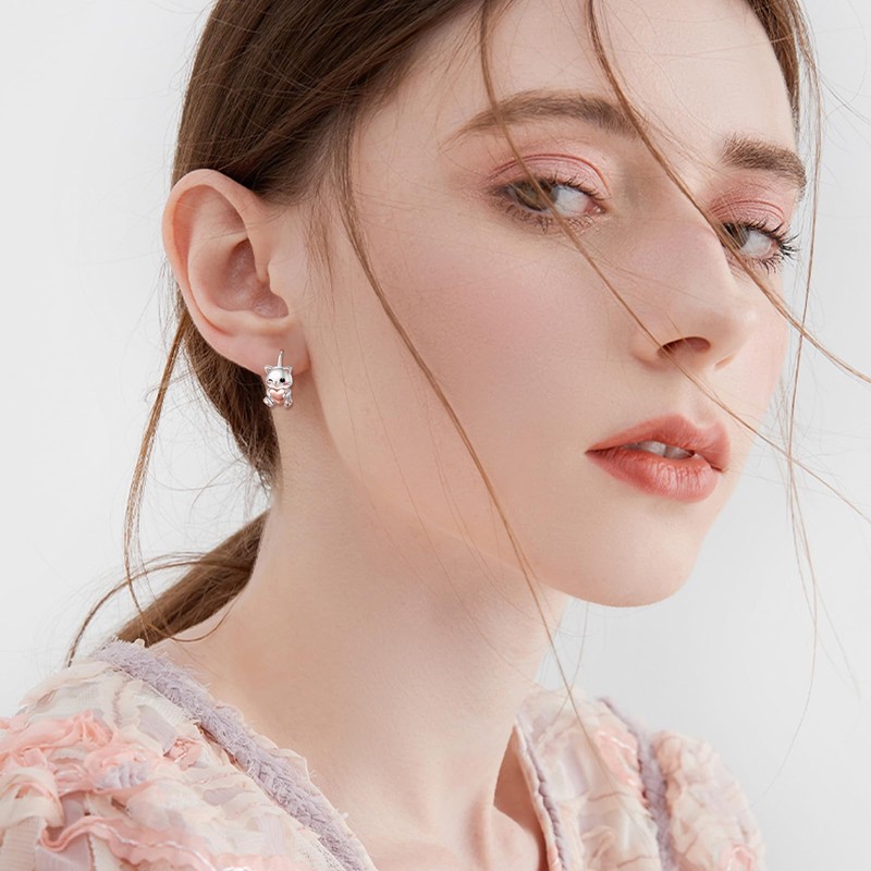 Cat Hoop Earrings 925 Sterling Silver Cat Earrings for Women