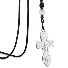 COTTVOTT Mens Womens Eastern Orthodox Crucifix Jesus Pendant Necklace Holy Christian Church Cross Necklace (Silver Color)