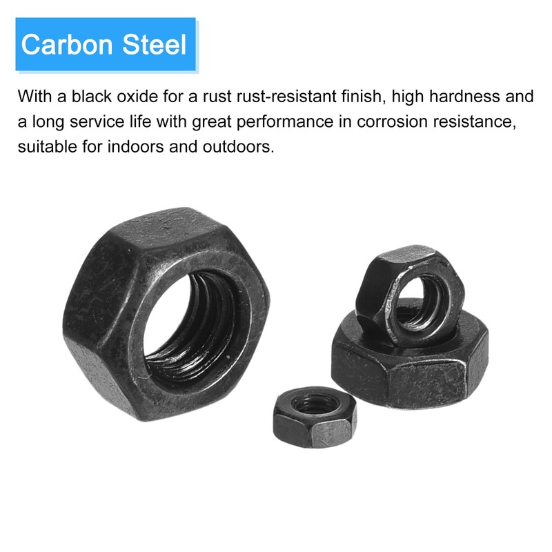 METALLIXITY Hex Nuts (#10-32) 20Pcs, Carbon Steel Fine Thread Black