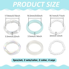 GOMAKERER 12 Pcs 6 Styles Acrylic Finger Rings, 16.5mm~18.1mm Colorful Stackable Rings Pearl Beaded Band Rings Dainty Dome Thick Rings for Women Aesthetic Jewlery Boho Gift