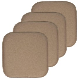 Jacquard Cover Memory Foam Square Non-Slip Indoor Outdoor Patio Chair Cushions Set of 4 | Taupe Tan Beige Color All Weather Dining Lounge Thick Soft Comfortable Fade UV Water Proof 16" X 16"