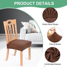 M METERXITY 4-Pack Waterproof Dining Chair Covers, Stretch Jacquard Dining Room Seat Cover for Kitchen/Home/Banquet, Removable Washable Chairs Cushion Slipcovers Protector [Coffee]