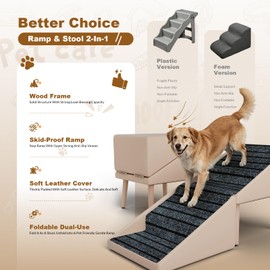 Dog Ramp Ottoman 2-in-1 Foldable Wooden Pet Stairs for Couch and High Bed, Ottoman Dog Ramp with Anti-Slip Carpet Surface and Adjustable Legs for Small Medium Dogs, Puppy, Senior Pets, Beige