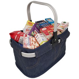 Tanner - Der kleine Kaufmann Moderner Tragekorb, Jeans, befüllt, Zubehör für Kaufmannsladen, Spielzeug für Kinder, 4094.4