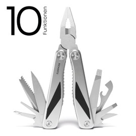 RICHARTZ Grip Tool | Multitool with 10 Functions Including Pliers & All-Purpose Blade | Stainless Steel Handles with Black Plastic Inserts | Securely Lockable Multitool Tool Including Belt Bag