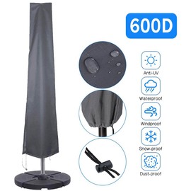 PATIO PLUS Schutzhülle für Sonnenschirme, mit Reißverschluss，Schutzhülle 2 bis 3 M Große Sonnenschirm Abdeckung Wetterfeste UV-Anti Winddicht und Schneesicher Outdoor für Ampelschirm, Grau 190x25/50cm