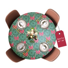 Covers For The Home Deluxe Elastic Edged Flannel Backed Vinyl Fitted Table Cover - Christmas Pattern - Large Round Oblong Oval - Fits Tables up to 45" - 56" Diameter