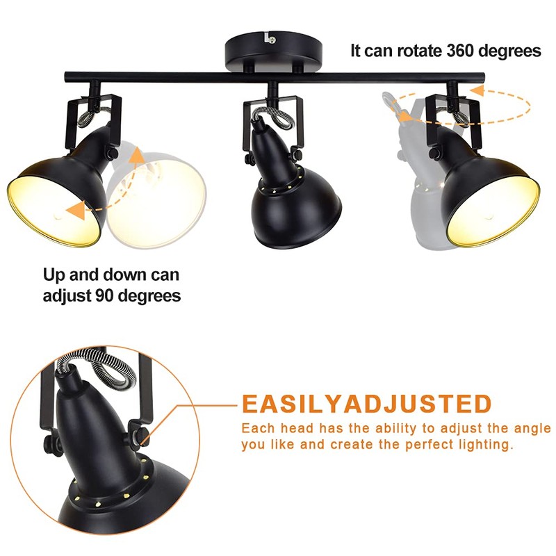 DLLT Ceiling Spotlight Fixture,3-Light Directional Track Lighting, Flush Mount Tracking