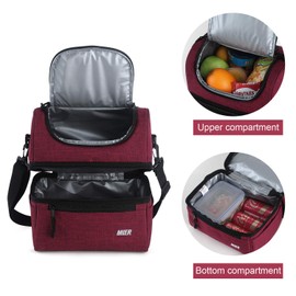 MIER Insulated Lunch Box Insulated Cool Tote Bag Lunch Kit for Men, Women, Double Deck Cooler (Dark Red, L)