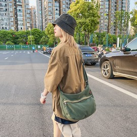 GOQUFOY Canvas Tote Bag for Women with Zipper Pockets Green Messenger Beach Cross Body Bag Purses for Teens Cute Medium Laptop Denim Women's Crossbody Handbags Trendy Satchel Vintage Hobo Shoulder Bag