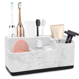 Toothbrush Holder for Bathroom,5 Compartments Polyresin Storage Organizer,Multi-Functional Electric Toothbrush and Toothpaste Holder,Makeup Brushes Razors Holder for Bathroom Countertop