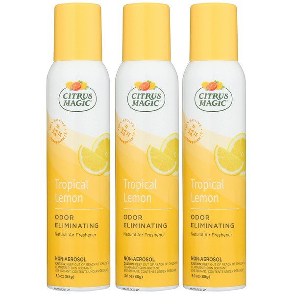 Citrus Magic Natural Odor Eliminating Air Freshener Spray, Tropical Lemon, 3-Ounce, 3 Fl Oz (Pack of 3), 3 Ounce