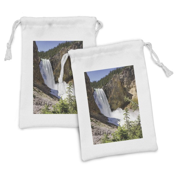 Lunarable Waterfall Fabric Pouch Set of 2, Lower Falls Yellowstone