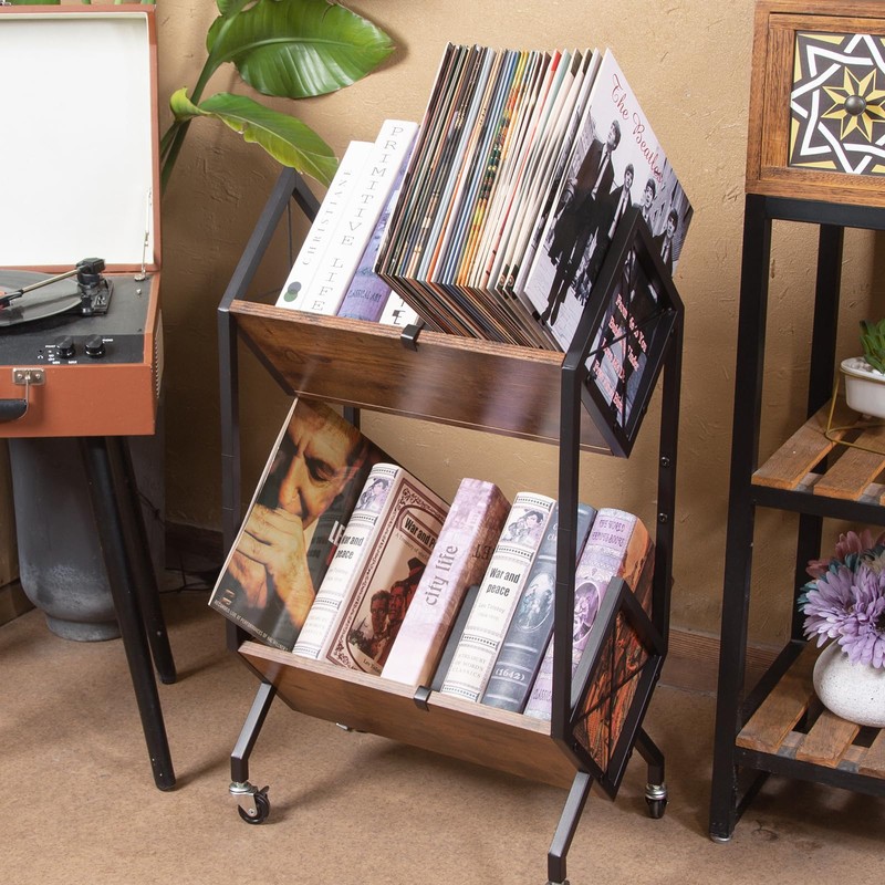 SwaaVee Vinyl Record Storage Holder with Wheels, 2-Tier Record Holder