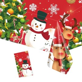 MORAINJAY Christmas Tablecloth,137x274cm Large Xmas Snowman Elk Red Table Cloth,Rectangle Waterproof Plastic Party Table Cover for Christmas Party Dinner,Winter Holiday,Christmas Table Decorations