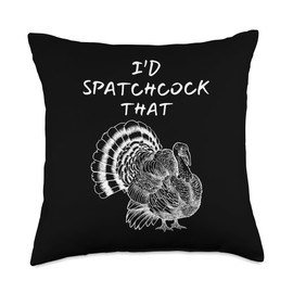 Funny BBQ Grill I'd Spatchcock that Turkey Thanksgiving Throw Pillow