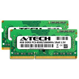 A-Tech 8GB (2 x 4GB) DDR3 1066MHz PC3-8500 Laptop RAM SODIMM Kit | 1Rx8 1.5V Non-ECC Unbuffered 204-Pin Memory Upgrade Modules
