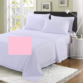 KING SIZE FLAT SHEET 5' (Hotel Quality) Bed (96" X 108") OVER 20 COLOURS 200 Thread Count (Pink)