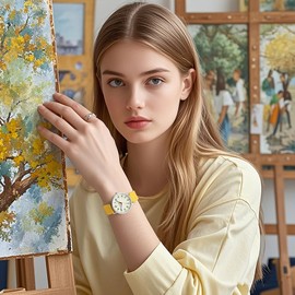 Szaikyri Nurse Watch for Women, Medical Professionals and Students with Luminous Easy to Read Military Watch Time Disc Unisex Sports Watches Waterproof, Yellow silver